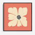 Obraz w ramie 50x50 - Malowane Kolorowe Echa - minimalistyczna grafika, biały kwiat na różowym tle - rama czarna