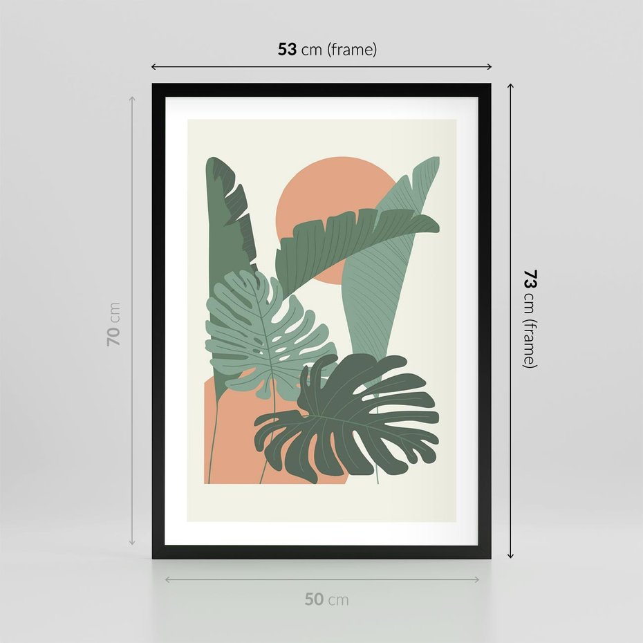Plakat w ramie 50x70 - Abstrakcyjne Tropiki - liście, rośliny tropikalne w graficznym stylu - rama czarna