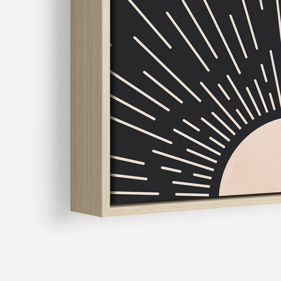 Obraz w ramie 70x100 - Słoneczny Portret Duszy - boho czarne słońce, nowoczesna grafika - rama drewno