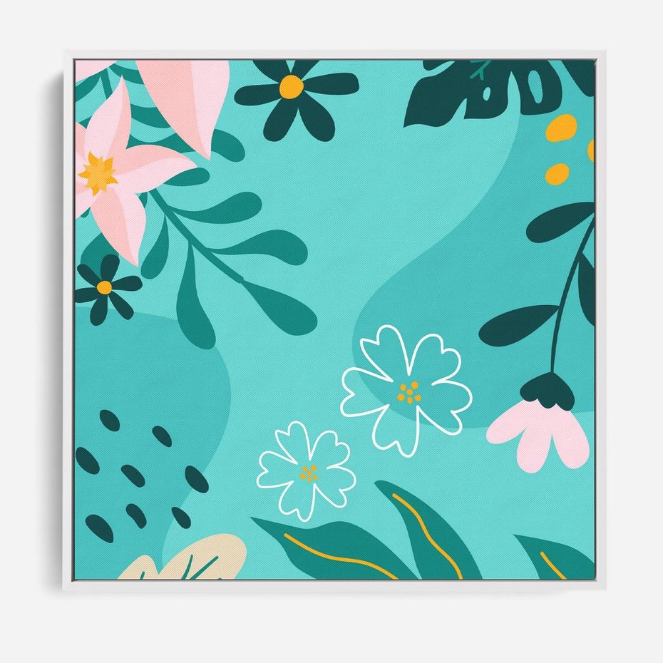 Obraz w ramie 50x50 - Rozkwitające Widoki - pastelowa kompozycja, kwiaty - rama biała