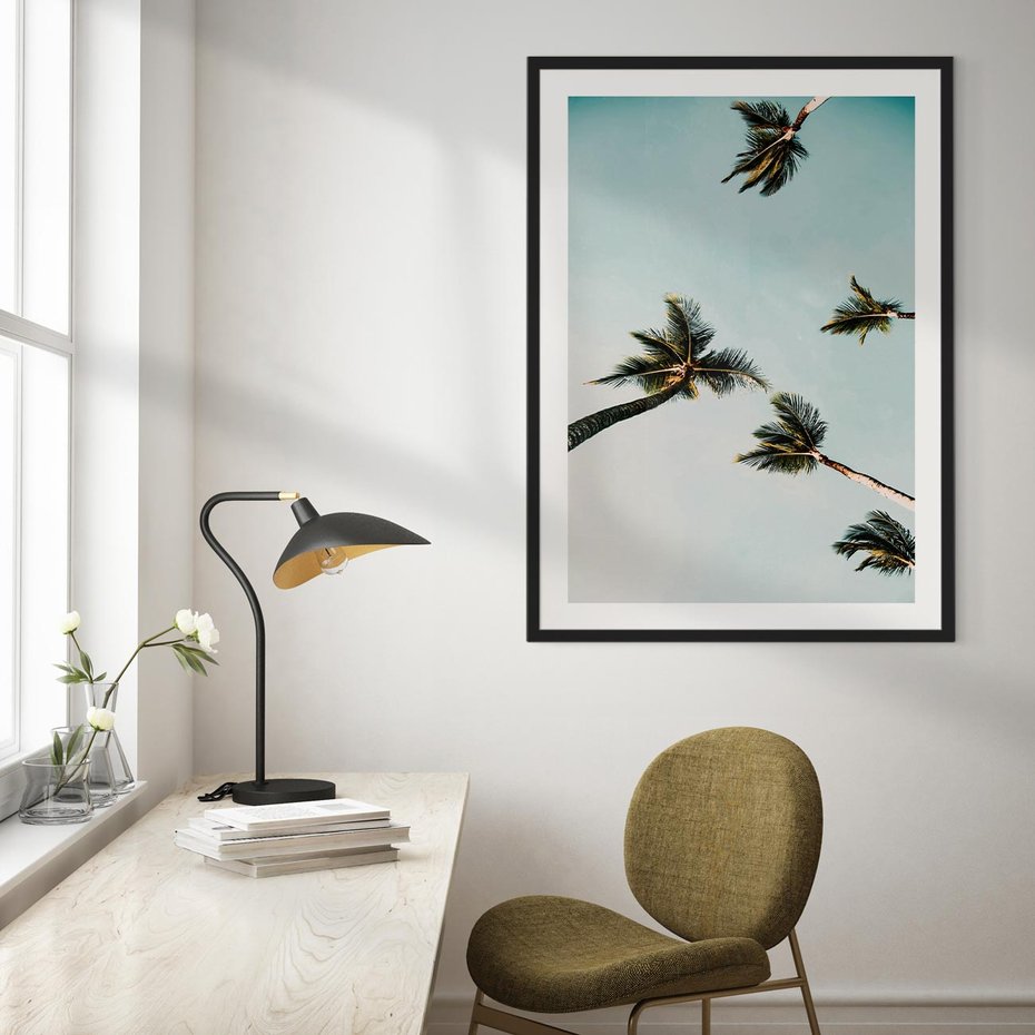 Plakat bez ramy 21x30 - Palmy i Niebo - palmy, ujęcie z dołu