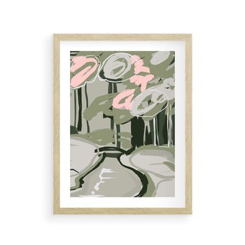 Plakat w ramie 30x40 - Leśny Zakątek - pastelowy krajobraz, nowoczesny plakat - rama drewno