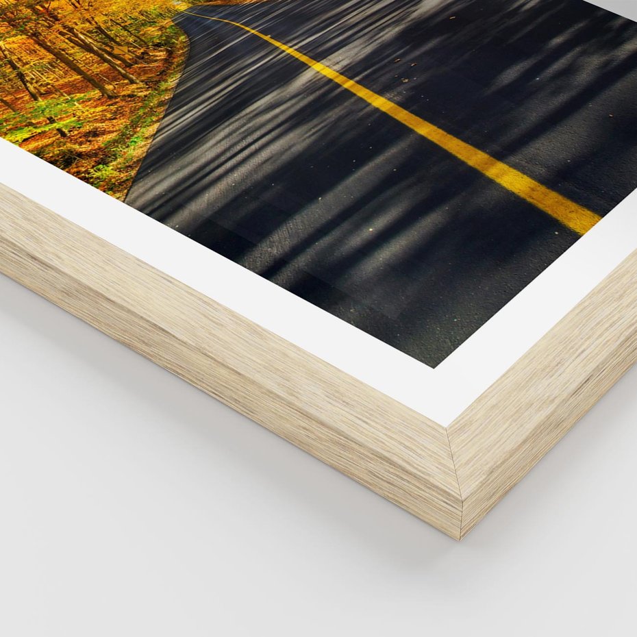 Plakat w ramie 30x40 - Droga przez jesienny las - droga, las - rama drewno