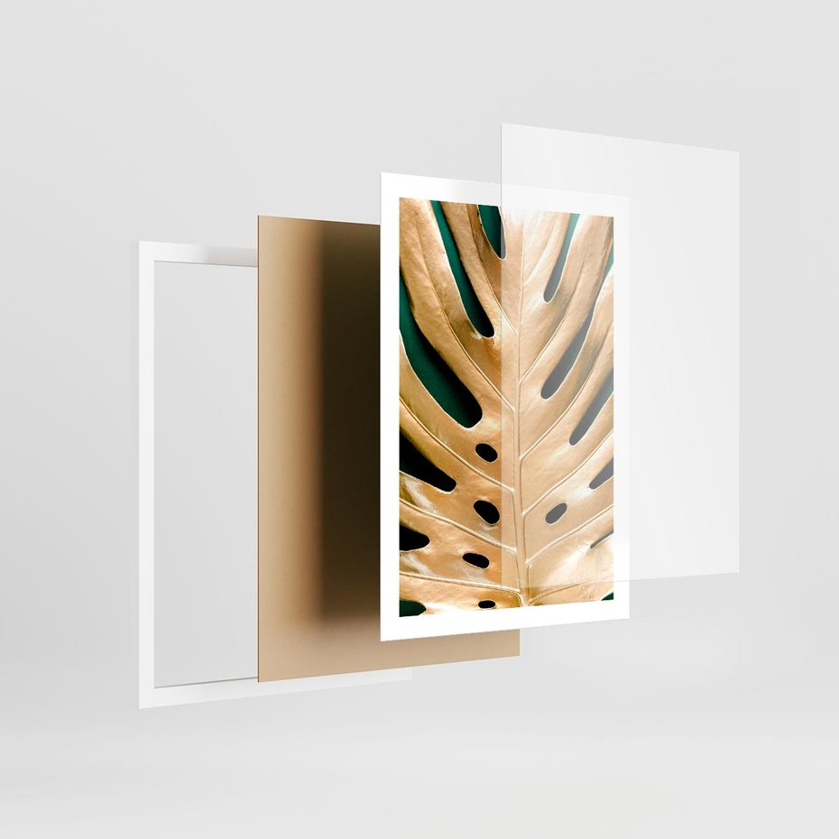 Plakat w ramie 50x70 - Piękno i Styl - złote, liście - rama biała