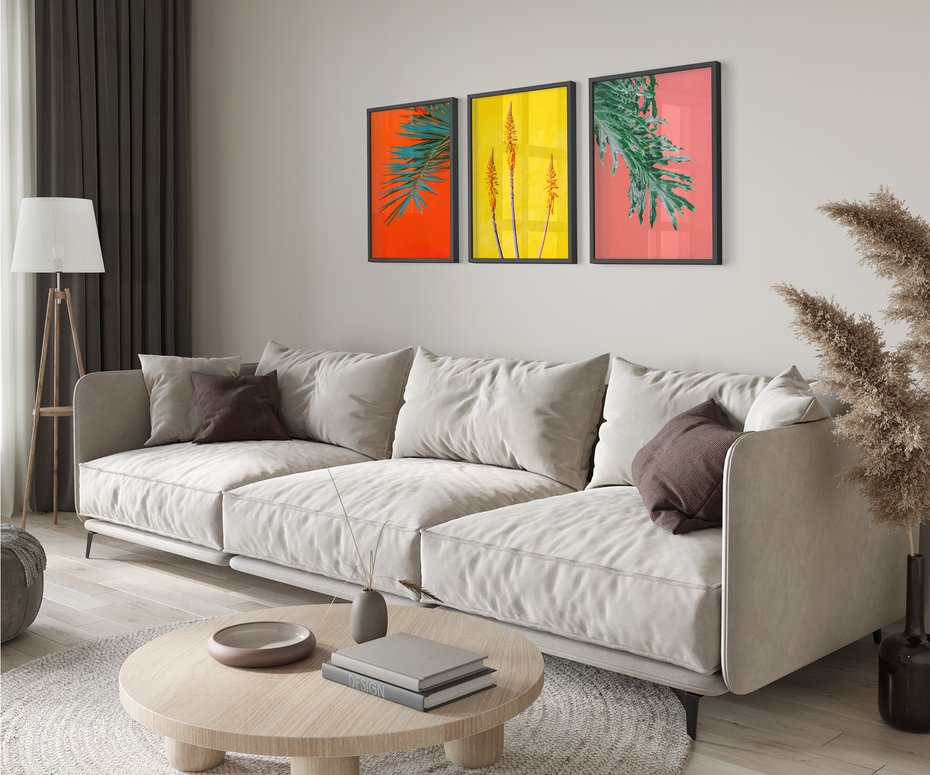 Zestaw obrazy w ramie 50x70 galeria - Rośliny, liście, kolorowe, energetyczne, tło - rama czarna