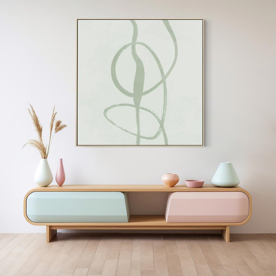 Obraz w ramie 50x50 - Zieleń Wewnętrznej Harmonii - zielona abstrakcja, zgaszona zieleń - rama drewno