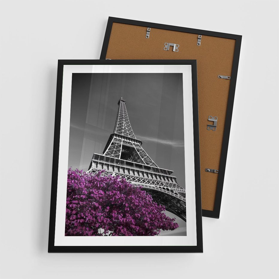 Plakat w ramie 50x70 - Urok Eiffla w Paryżu - Eiffla, Paryż - rama czarna
