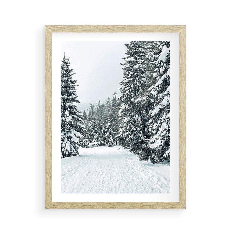 Plakat w ramie 50x70 - Magia Zimy na Obrazie - las, zima - rama drewno