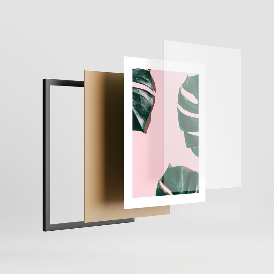 Zestaw obrazy w ramie 30x40 galeria - Monstera, liście, pastelowe, tło, tropikalne - rama czarna