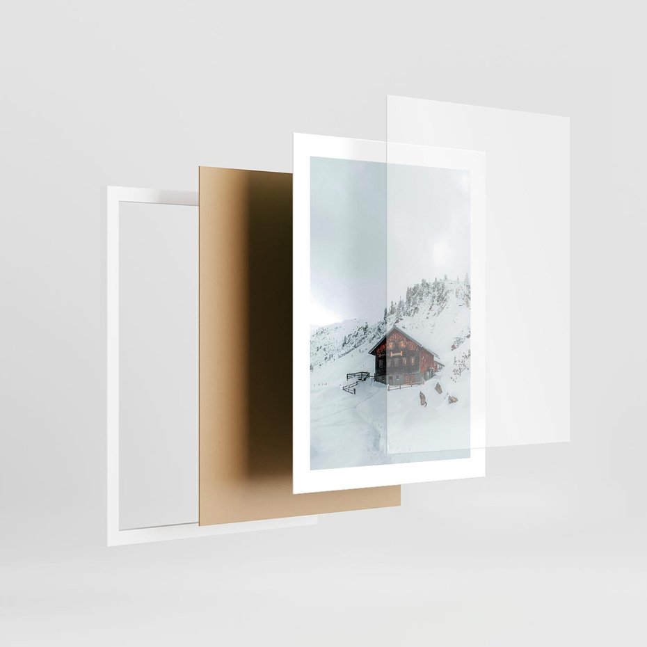 Plakat w ramie 30x40 - Zimowa Magia - domek, śnieg - rama biała