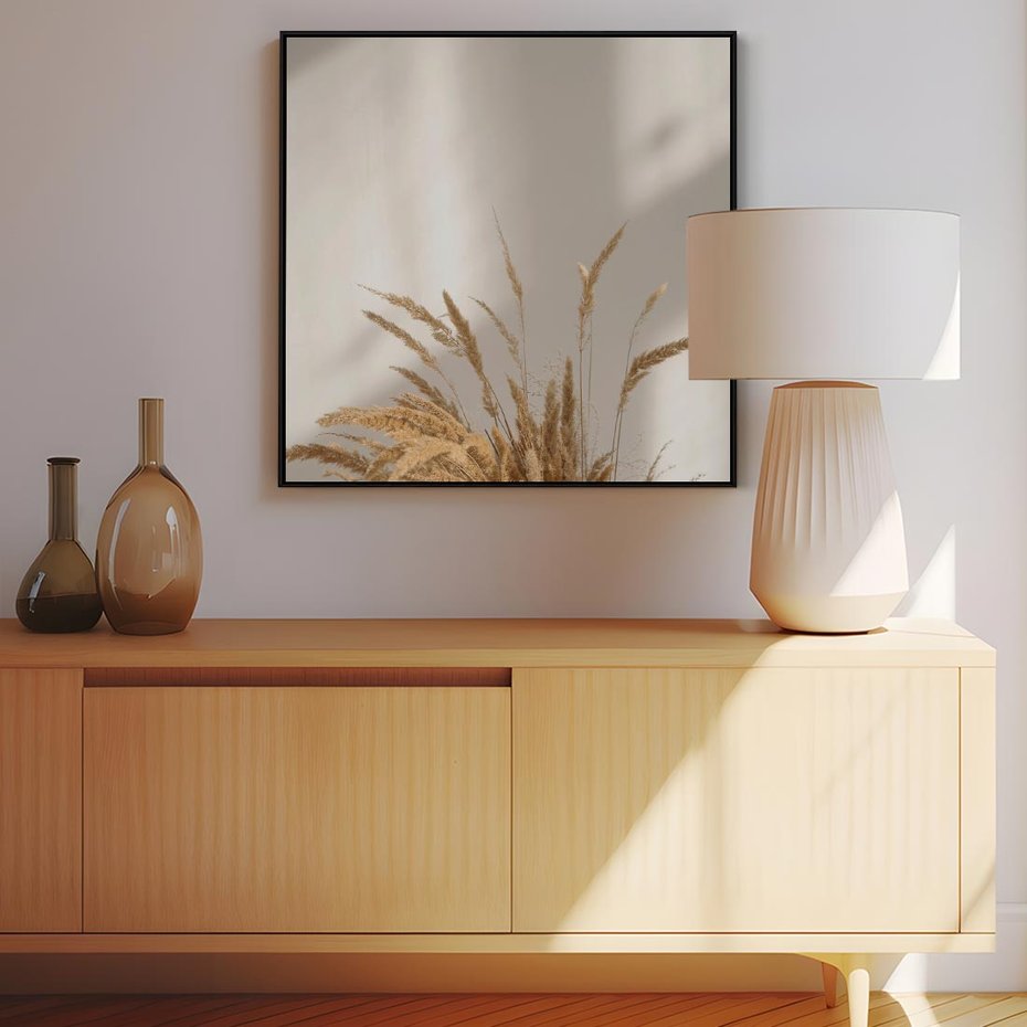 Obraz w ramie 50x50 - mpresyjne układy traw - boho, trawy - rama czarna