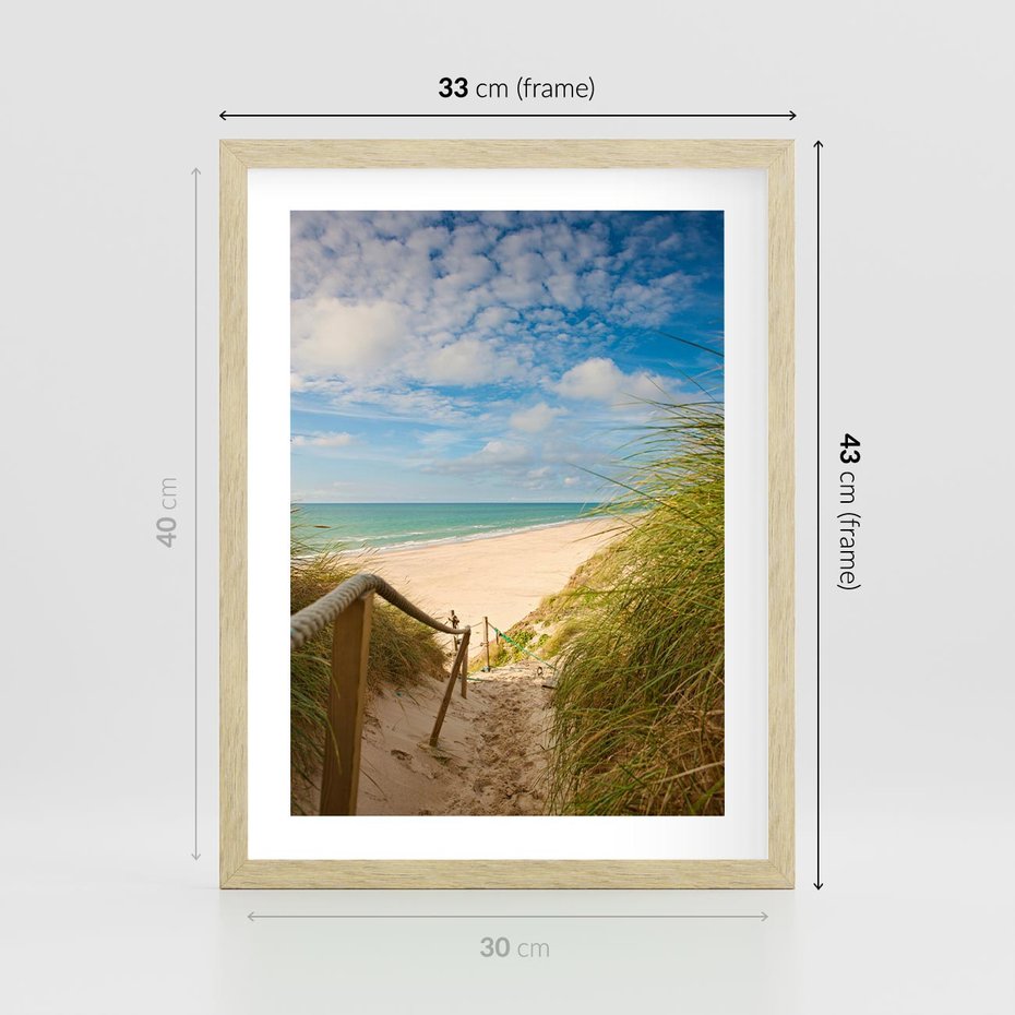 Plakat w ramie 30x40 - Spokojna plaża nad Bałtykiem - plaża, Bałtyk - rama drewno