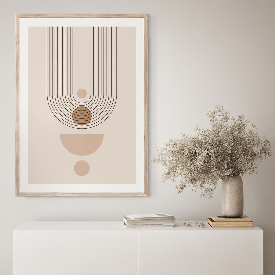Plakat w ramie 50x70 - Strukturalne Kształty Postępu - boho plakat, minimalizm - rama drewno