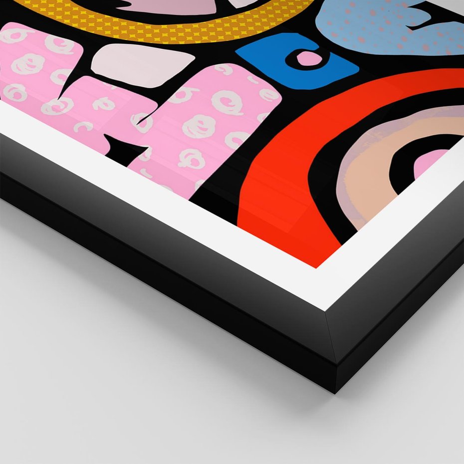 Plakat w ramie 50x70 - Kolory Komiksu - abstrakcyjne formy, komiksowy styl - rama czarna