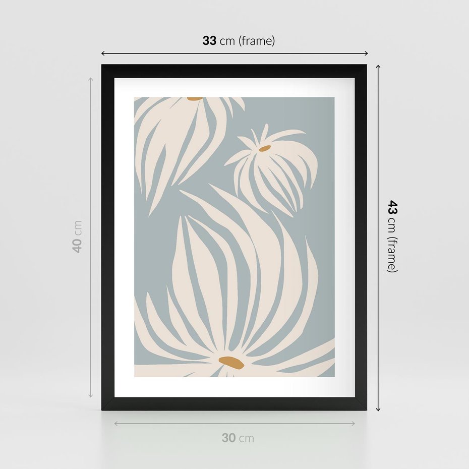 Plakat w ramie 30x40 - Kwiatowe Kształty - kwiaty, nowoczesne i minimalistyczne - rama czarna