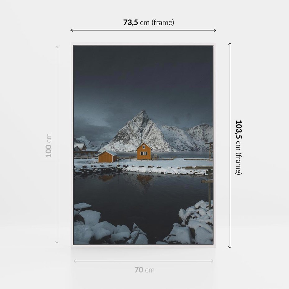 Obraz w ramie 70x100 - Minimalizm i Urok Natury - skandynawskie, domki - rama biała