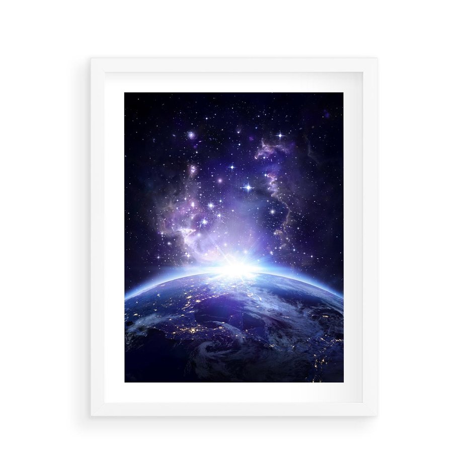 Plakat w ramie 40x50 - Podróż w kosmiczną przestrzeń - kosmos, ziemia - rama biała