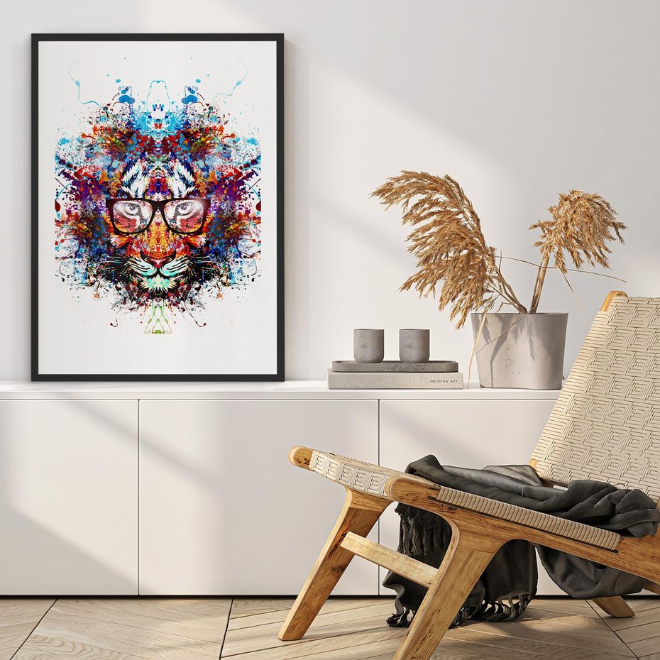 Plakat w ramie 50x70 - Tygrys w graficznej oprawie - tygrys, grafika - rama czarna