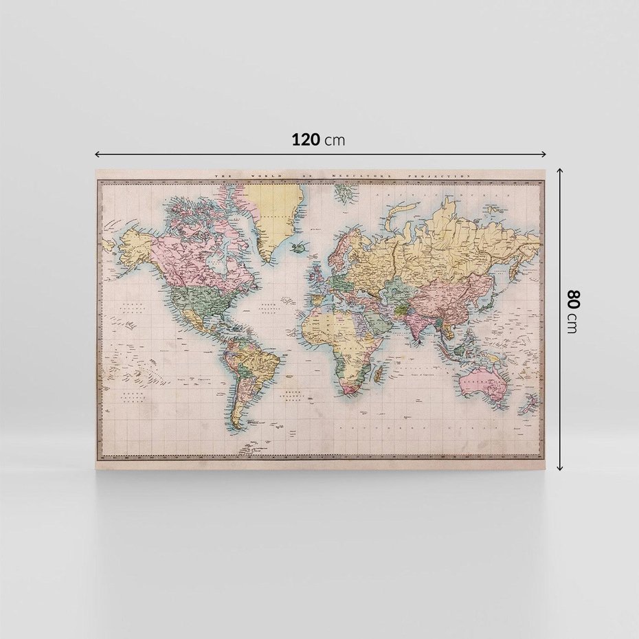 Obraz na płótnie 120x80 - Światło Przeszłości - retro mapa świata, mapa