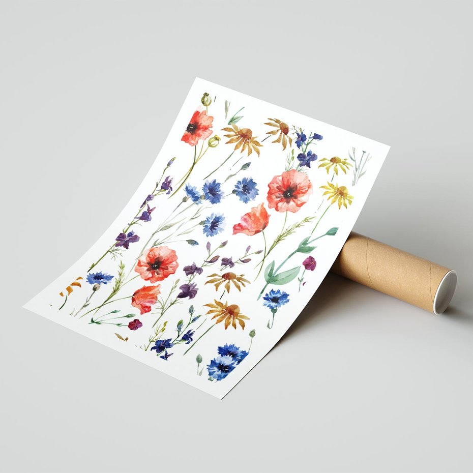 Plakat bez ramy 30x40 - Kwiatowe radości na łące - kwiaty, łączka