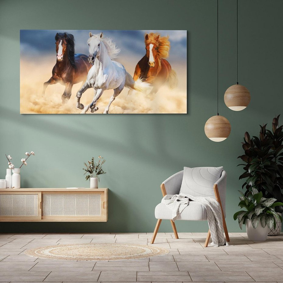 Obraz na płótnie 140x70 - Siła i elegancja - konie, galop