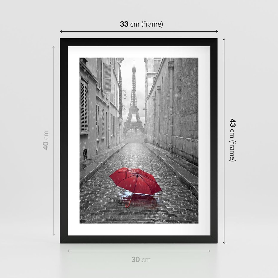 Plakat w ramie 30x40 - Kolorowy parasol w Paryżu - Paryż, parasol - rama czarna