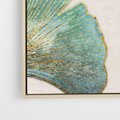 Obraz w ramie 50x50 - Złota Melodia Liści - złote, turkusowe liście miłorzębu - rama drewno