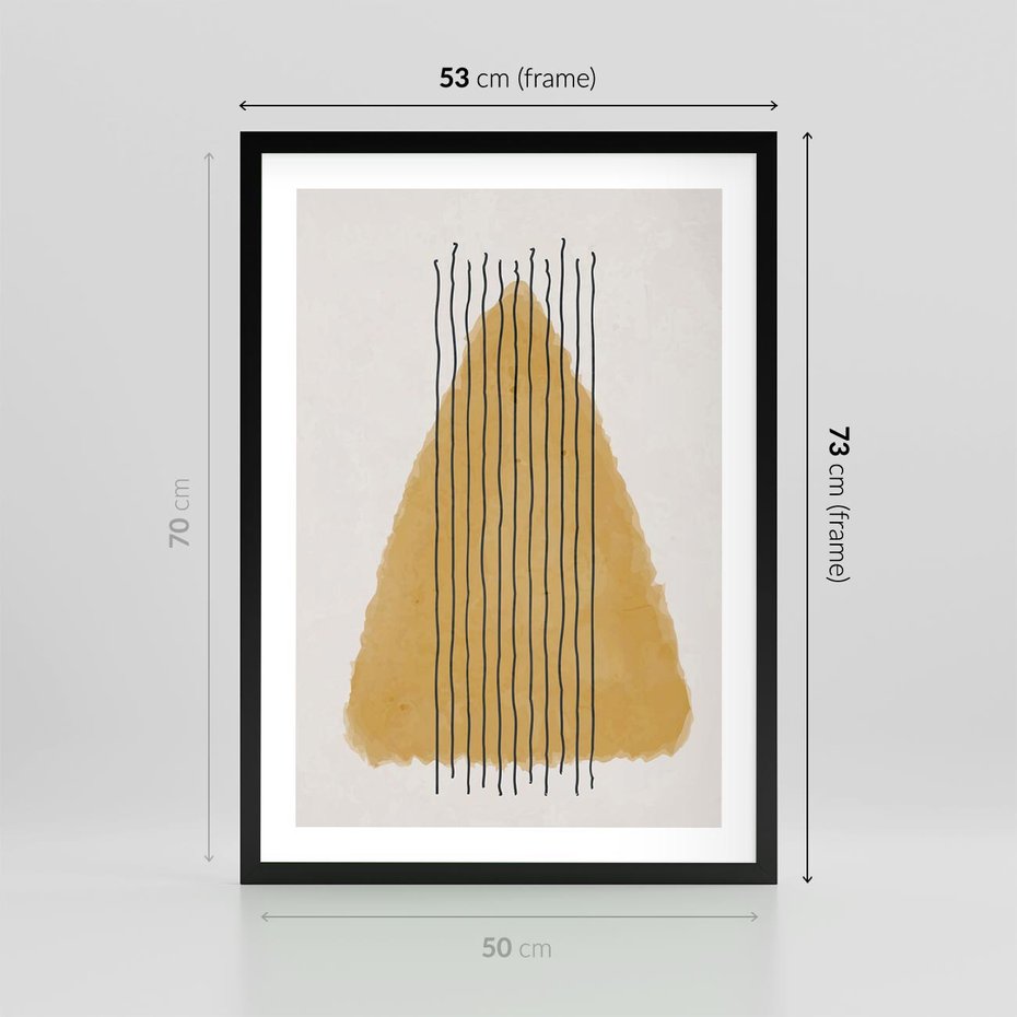 Plakat w ramie 50x70 - Migocące Impulsy - abstrakcyjna akwarelowa plama, nieregularne kreski - rama czarna