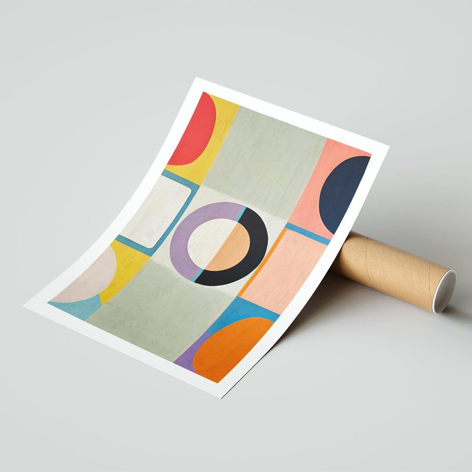 Plakat bez ramy 50x70 - Taniec Kształtów Emocji - abstrakcyjne geometryczne kształty, olejny obraz