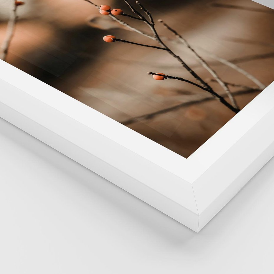 Plakat w ramie 30x40 - Jarzębina w Pejzażu - jesień, gałązka - rama biała