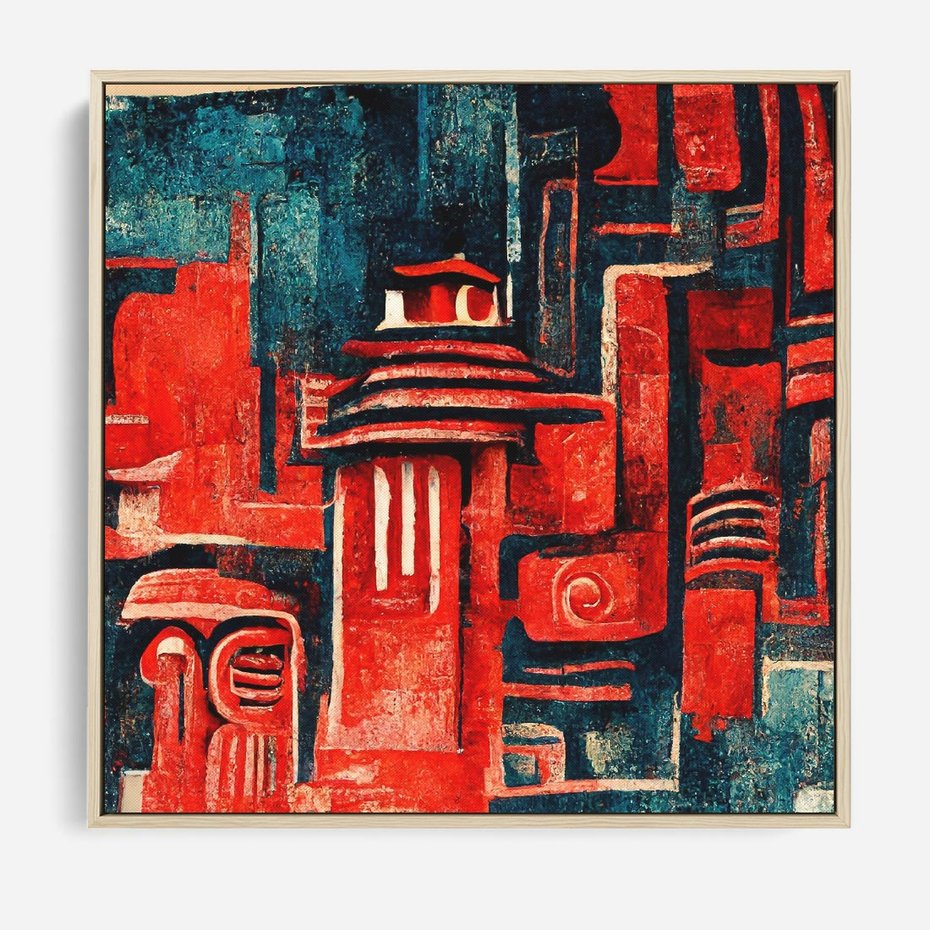 Obraz w ramie 50x50 - Mistyka Wschodnich Światów - orientalna sztuka, nawiązanie do Japonii - rama drewno