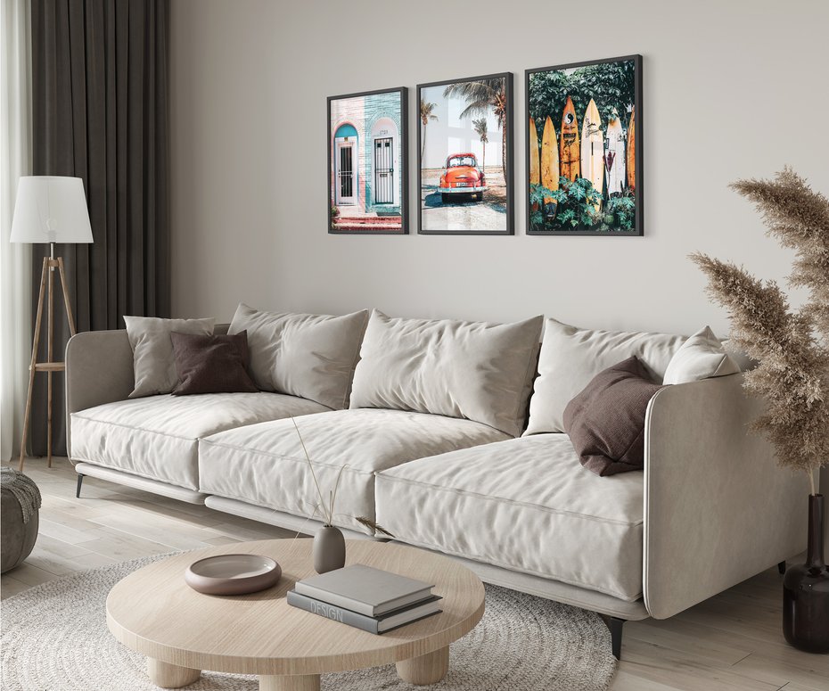 Zestaw obrazy w ramie 50x70 galeria - Surfing, morze, plaża, garbus - rama czarna