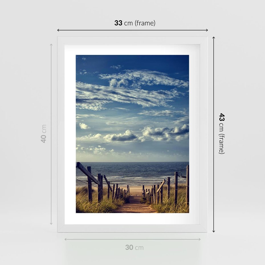 Plakat w ramie 30x40 - Plaża i morze - plaża, morze - rama biała