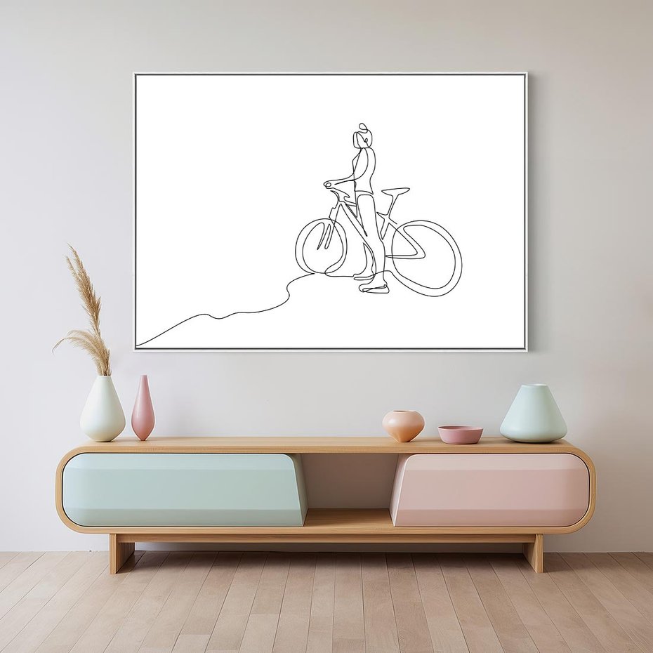 Obraz w ramie 100x70 - Minimalistyczna Przejażdżka - szkic, minimalizm - rama biała