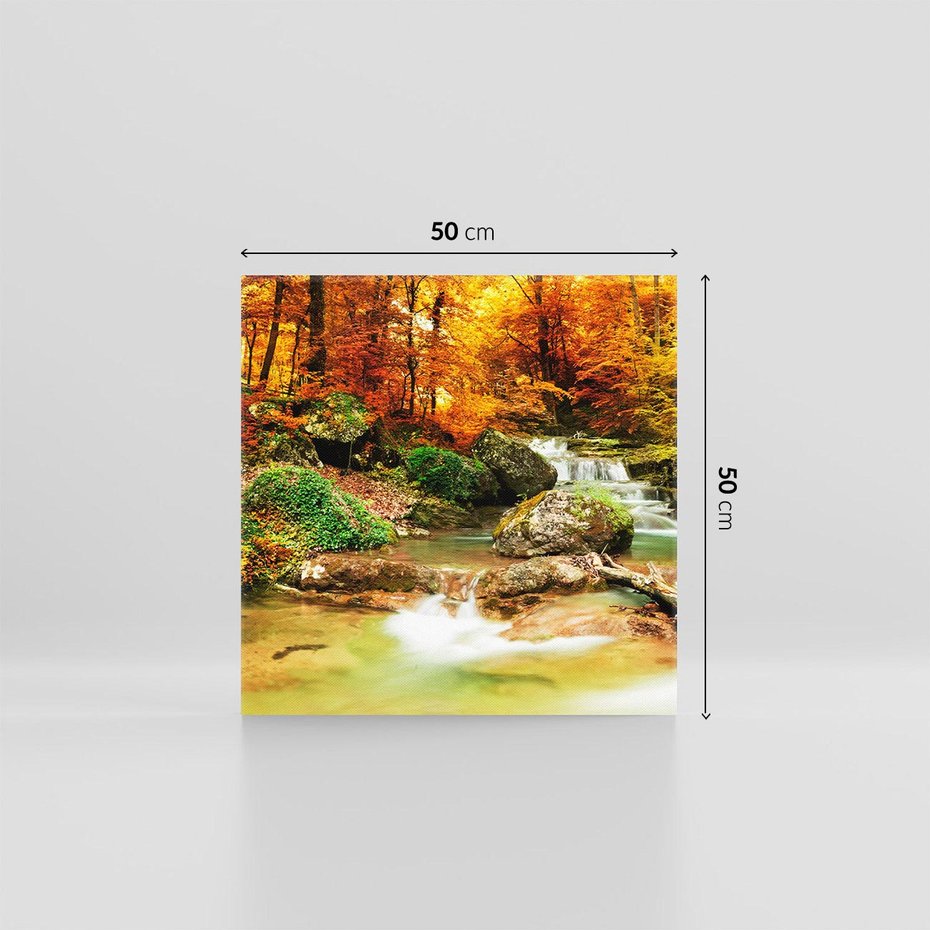 Obraz na płótnie 50x50 - Idylliczny las z bujnym strumykiem - las, drzewa