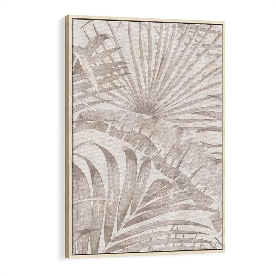 Obraz w ramie 80x120 - Odsłonięte liściowe wspomnienia - monochromatyczne, kolory sepii - rama drewno
