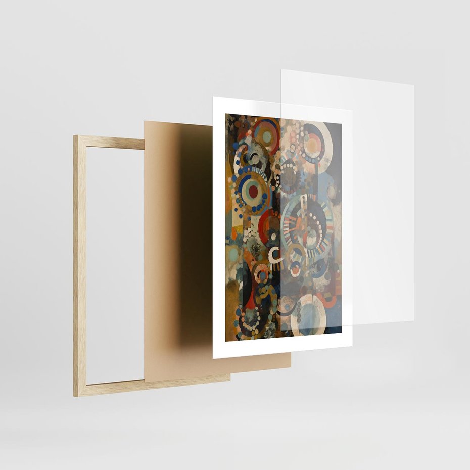 Plakat w ramie 30x40 - Podróżne Wizje Aberracji - abstrakcyjny obraz, mnogość kolorów - rama drewno
