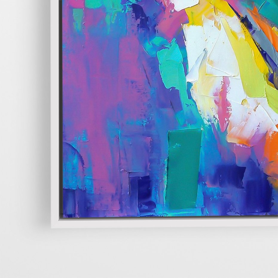 Obraz w ramie 80x120 - Olejne Wibrujące Emocje - abstrakcyjny obraz, różne kolorowe maźnięcia pędzla - rama biała