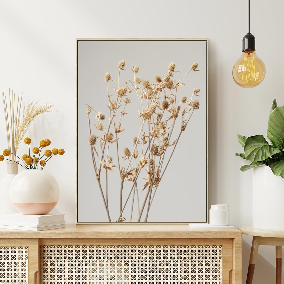 Obraz w ramie 70x100 - Delikatne gipsówki - gipsówka, suche - rama drewno