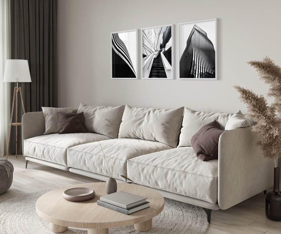 Zestaw obrazy w ramie 40x50 galeria - Architektura, czarno, biały, miasto - rama biała