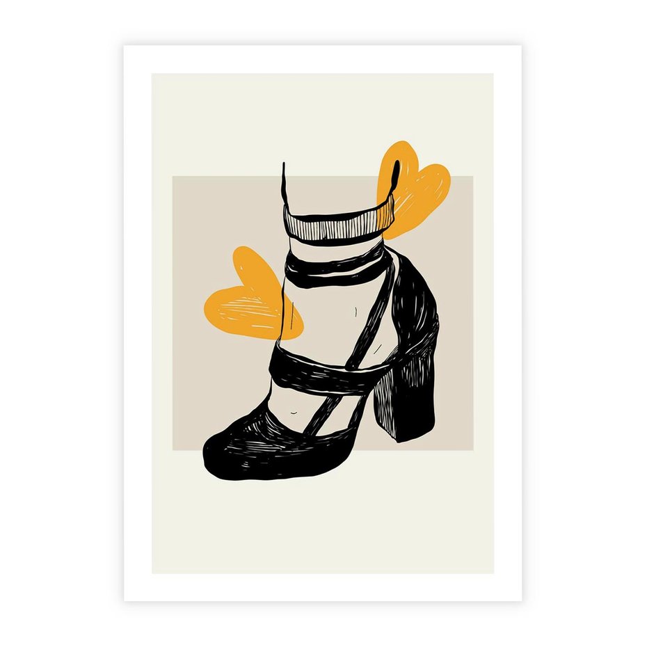 Plakat bez ramy 30x40 - Elegancja w Szkicu: Stopa w Bucie na Obcasie - grafika, czarny szkic