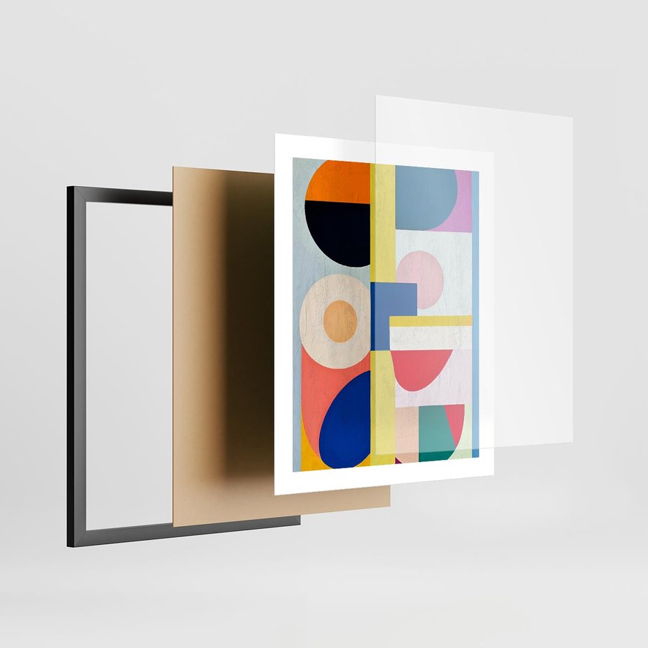 Plakat w ramie 40x50 - Harmonia Kolorowych Impulsów - abstrakcyjne geometryczne kształty, olejny obraz - rama czarna