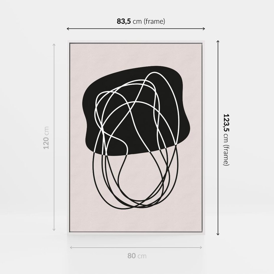 Obraz w ramie 80x120 - Abstrakcyjne Harmonie - abstrakcyjne szkicowane linie, minimalizm - rama biała