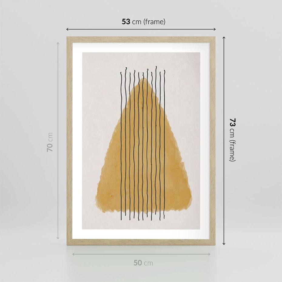 Plakat w ramie 50x70 - Migocące Impulsy - abstrakcyjna akwarelowa plama, nieregularne kreski - rama drewno