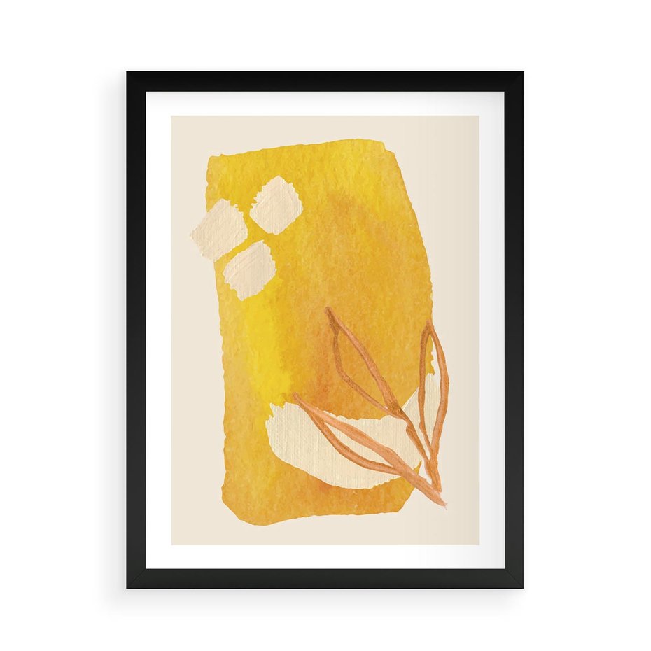 Plakat w ramie 50x70 - Kolorowe Marzenia - abstrakcyjna żółta plama, akwarela - rama czarna