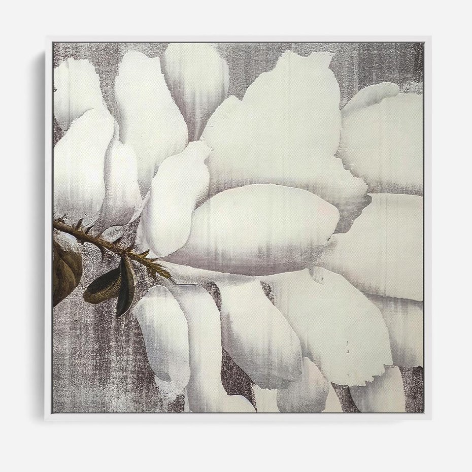 Obraz w ramie 50x50 - Tekstura Kwiatu - białe kwiaty, duży kwiat - rama biała
