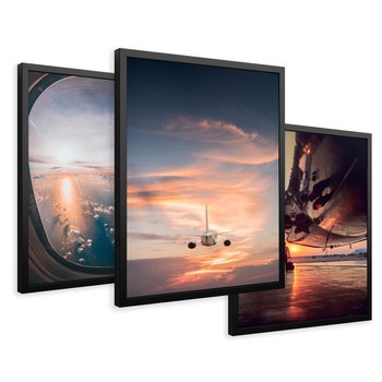 Zestaw obrazy w ramie 50x70 galeria - Samolot, zachód, podróż - rama czarna
