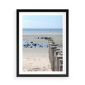 Plakat w ramie 50x70 - Fale na falochronie nad morzem - morze, falochron - rama czarna