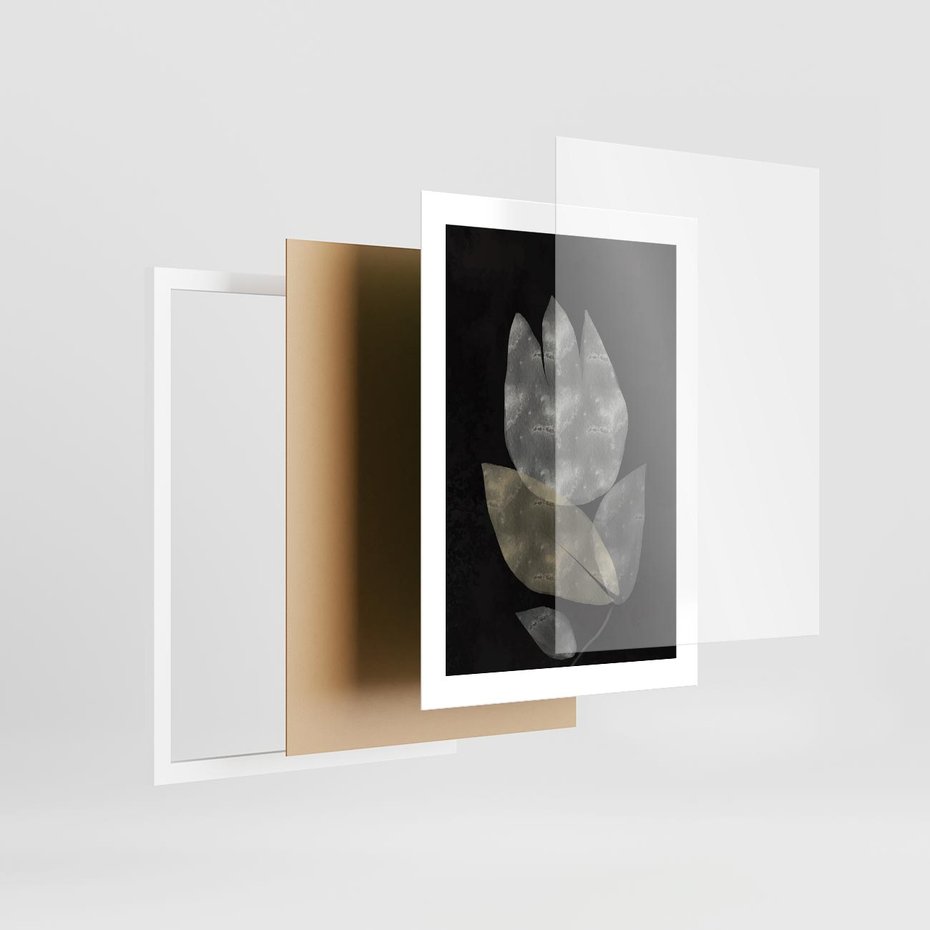 Plakat w ramie 30x40 - Nocne Uniesienia - abstrakcyjny kwiat, mroczna atmosfera - rama biała