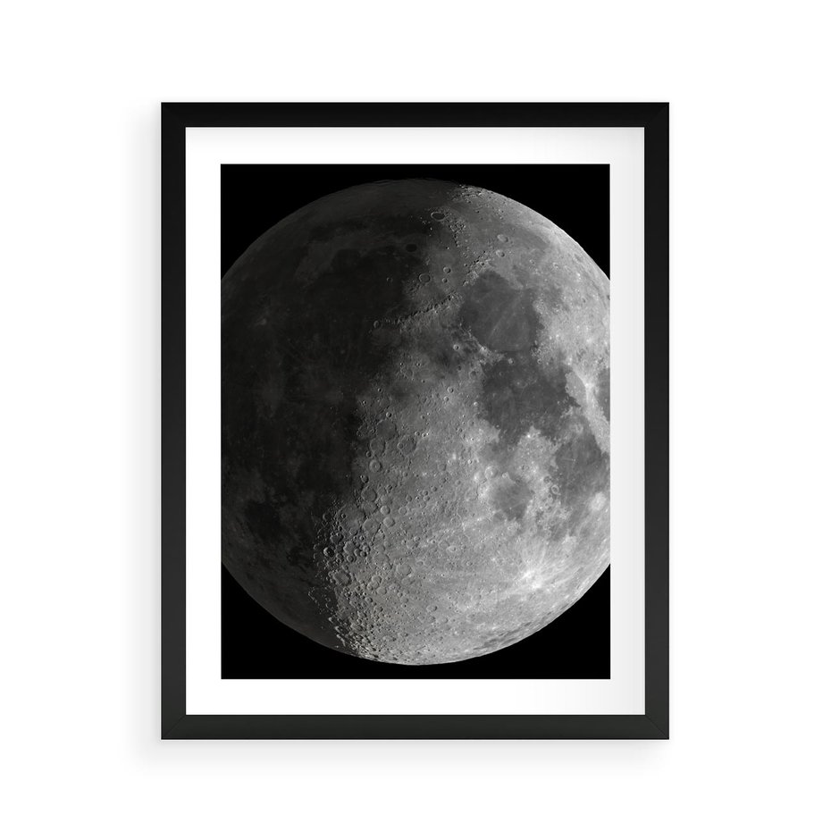 Plakat w ramie 40x50 - Kontrastowy księżyc w czerni i bieli - księżyc, czarno - rama czarna
